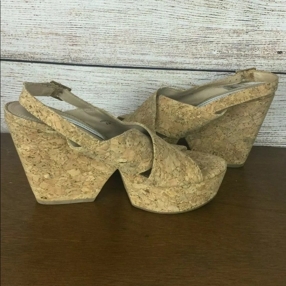 DIANE VON FURSTENBERG DVF Wedge Cork Sandals Sz 6 - Picture 4 of 5
